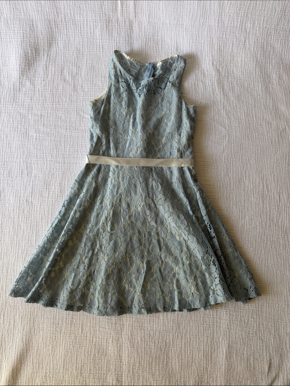 Un Deux Trois Pale Blue Lace Fit-and-Flare Dress with Cream Waistband